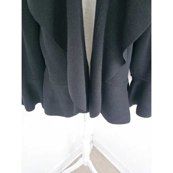 St. John Ruffle Black Waterfall Drape Wool Knit Open Cardigan Sweater 16 XL - Picture 5 of 10